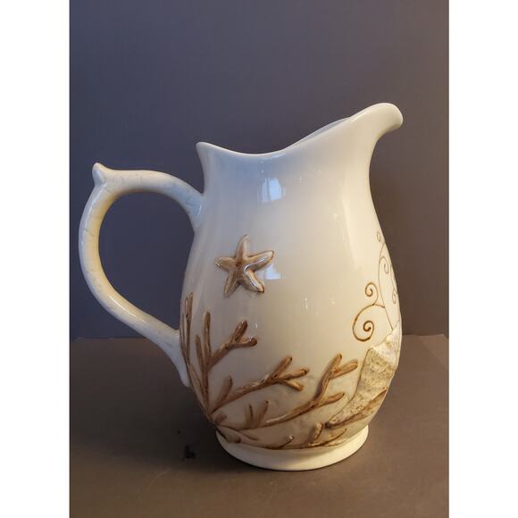 Live, Laugh, Love Starfish Seashell Ceramic Pitcher - Picture 4 of 5